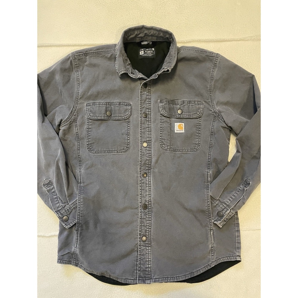 Carhartt Rugged Flex Canvas Shirt Jacket Mens Size M Fleece Lined Workwear Snaps